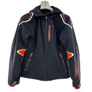 KJUS Ski Jacket Womens SZ 40 Black Orange & White Dermizax Recco Hood Thinsulate